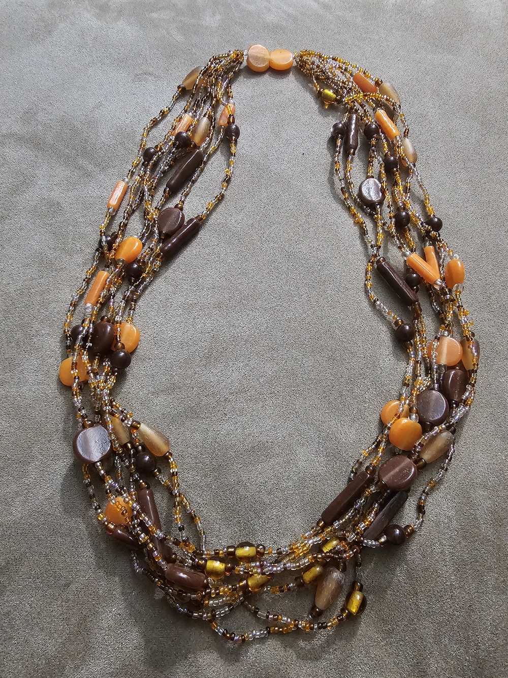 Multistrand Brown & Orange Beaded Necklace - Women Jewelry